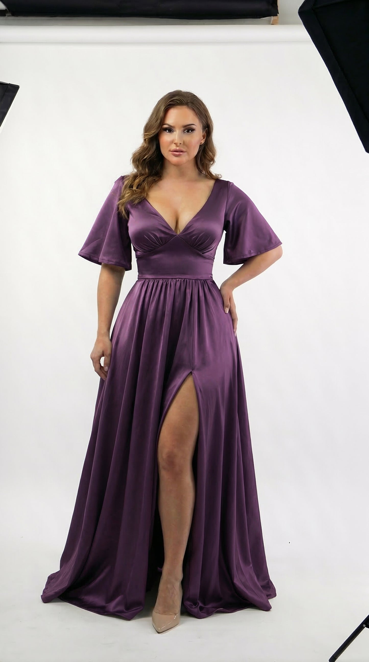 Vestido largo con Manga y Abertura - Cristina Nuevo