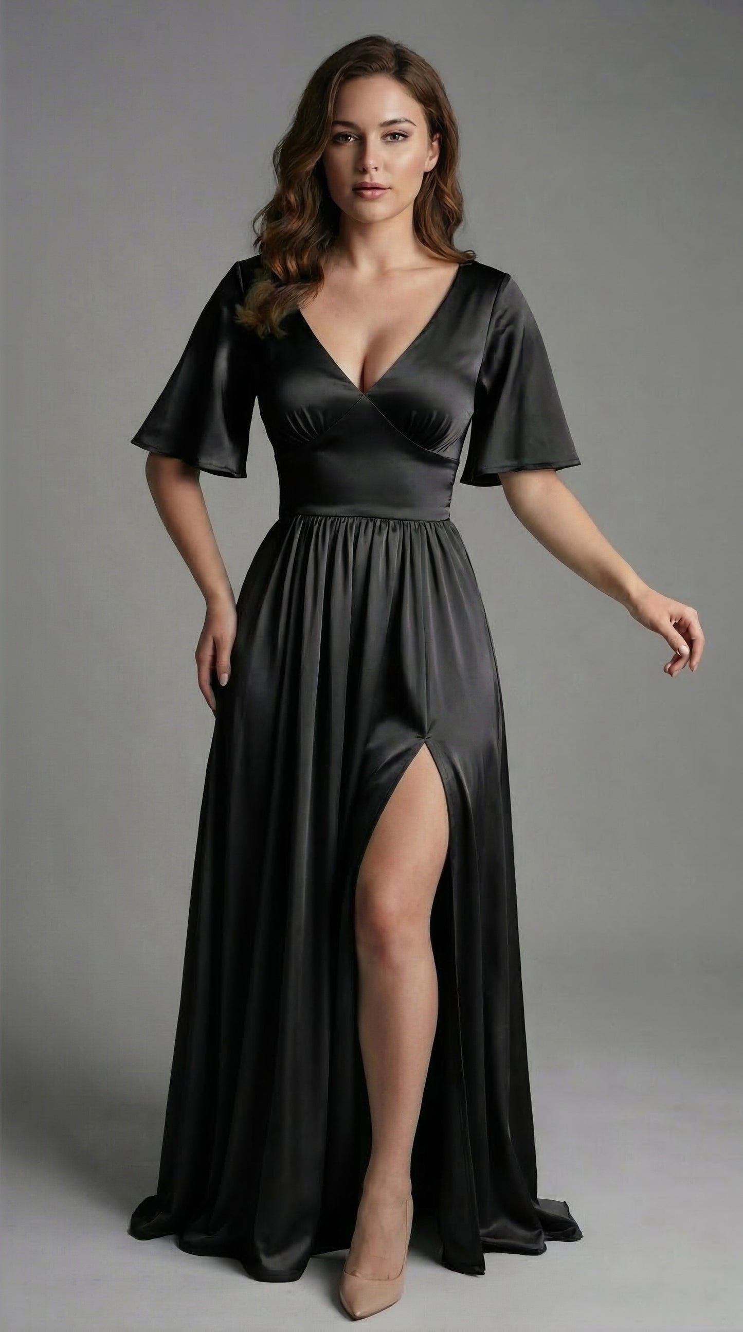 Vestido largo con Manga y Abertura - Cristina Nuevo