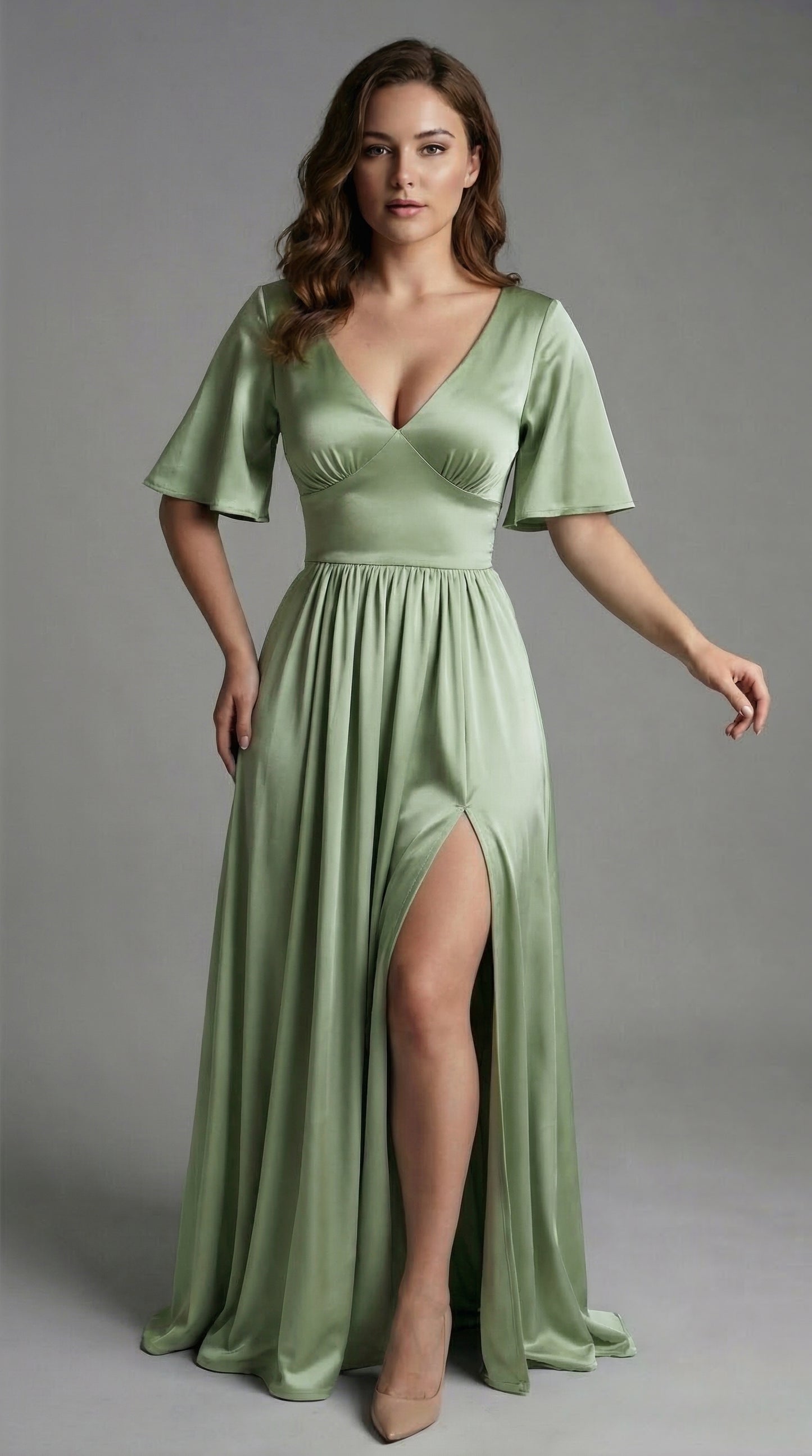Vestido largo con Manga y Abertura - Cristina Nuevo