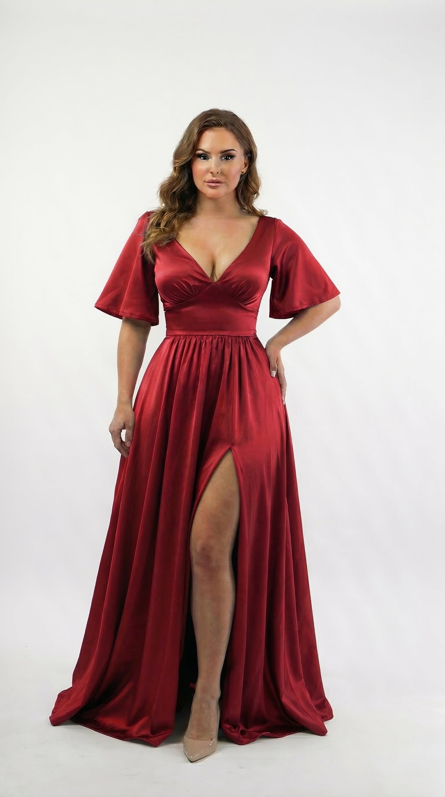 Vestido largo con Manga y Abertura - Cristina Nuevo
