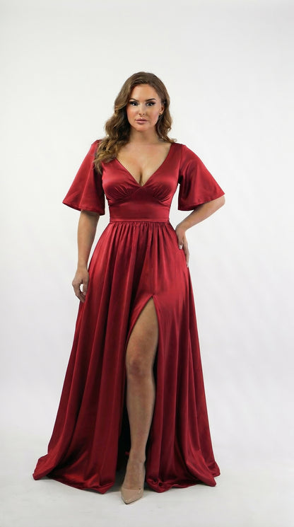Vestido largo con Manga y Abertura - Cristina Nuevo