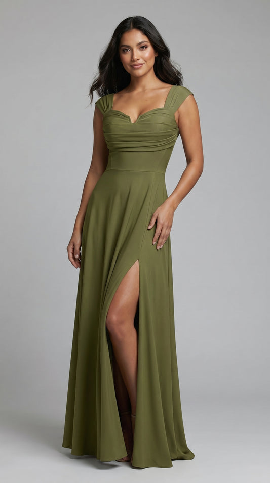 Vestido Largo Con Abertura y mangas- ROSIE