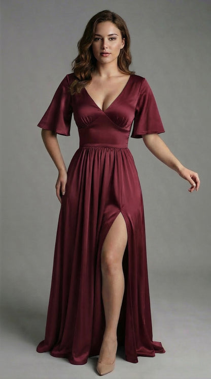 Vestido largo con Manga y Abertura - Cristina Nuevo