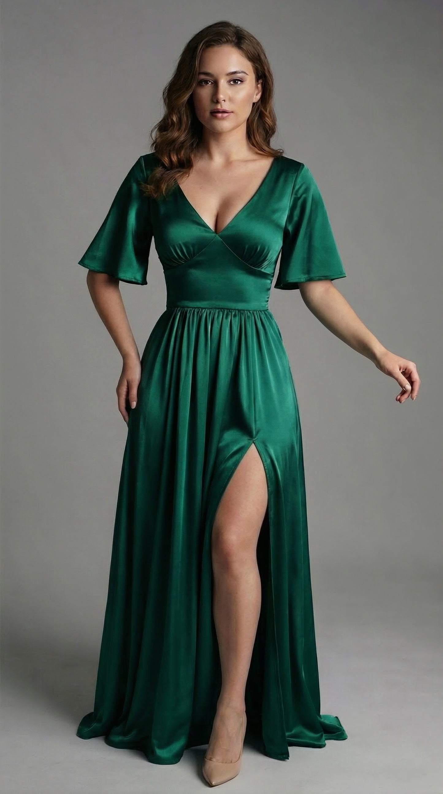 Vestido largo con Manga y Abertura - Cristina Nuevo