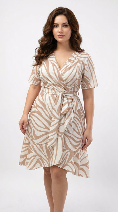 Vestido corto con mangas escote cruzado y cinturon - VICKY