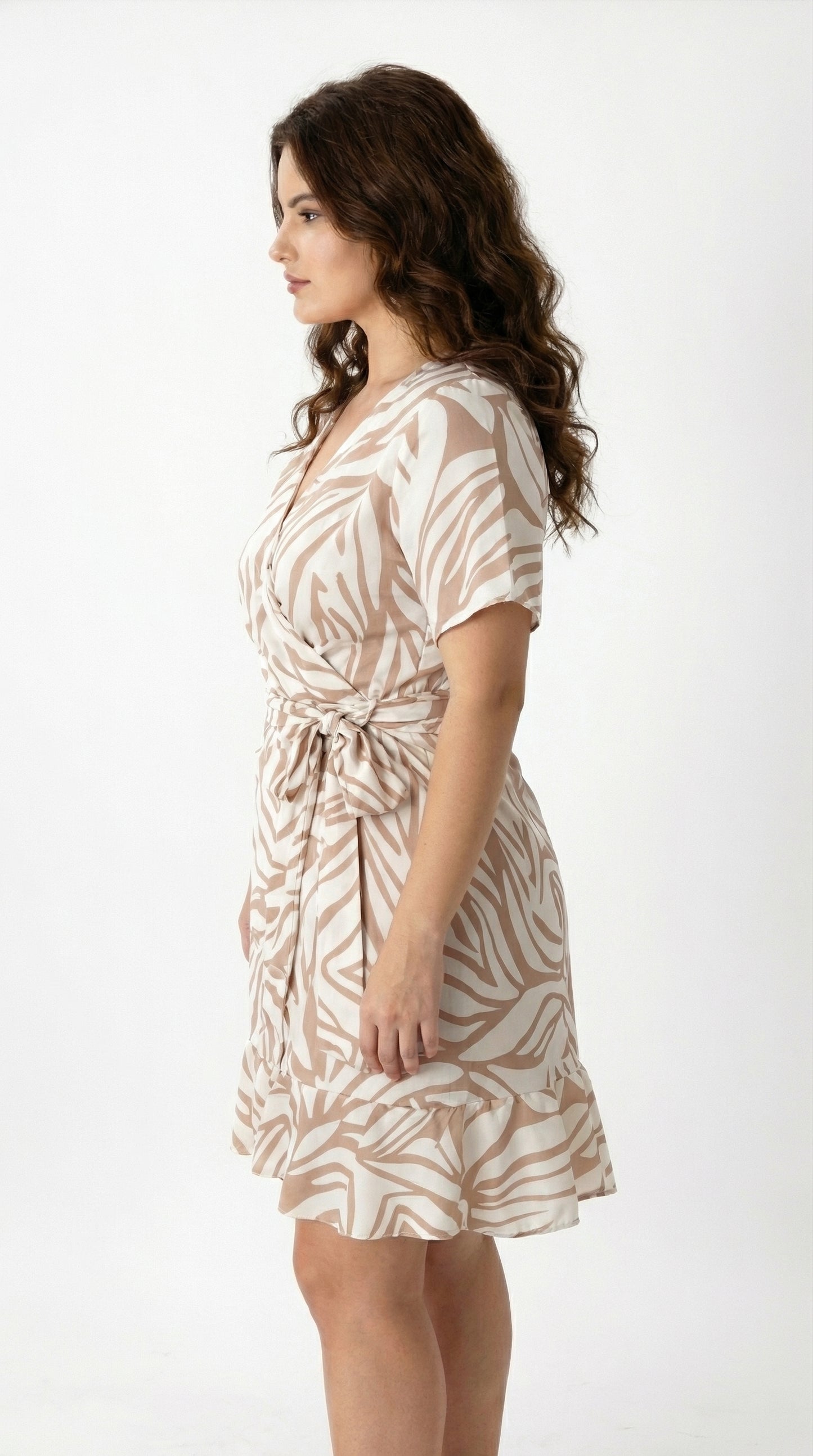 Vestido corto con mangas escote cruzado y cinturon - VICKY
