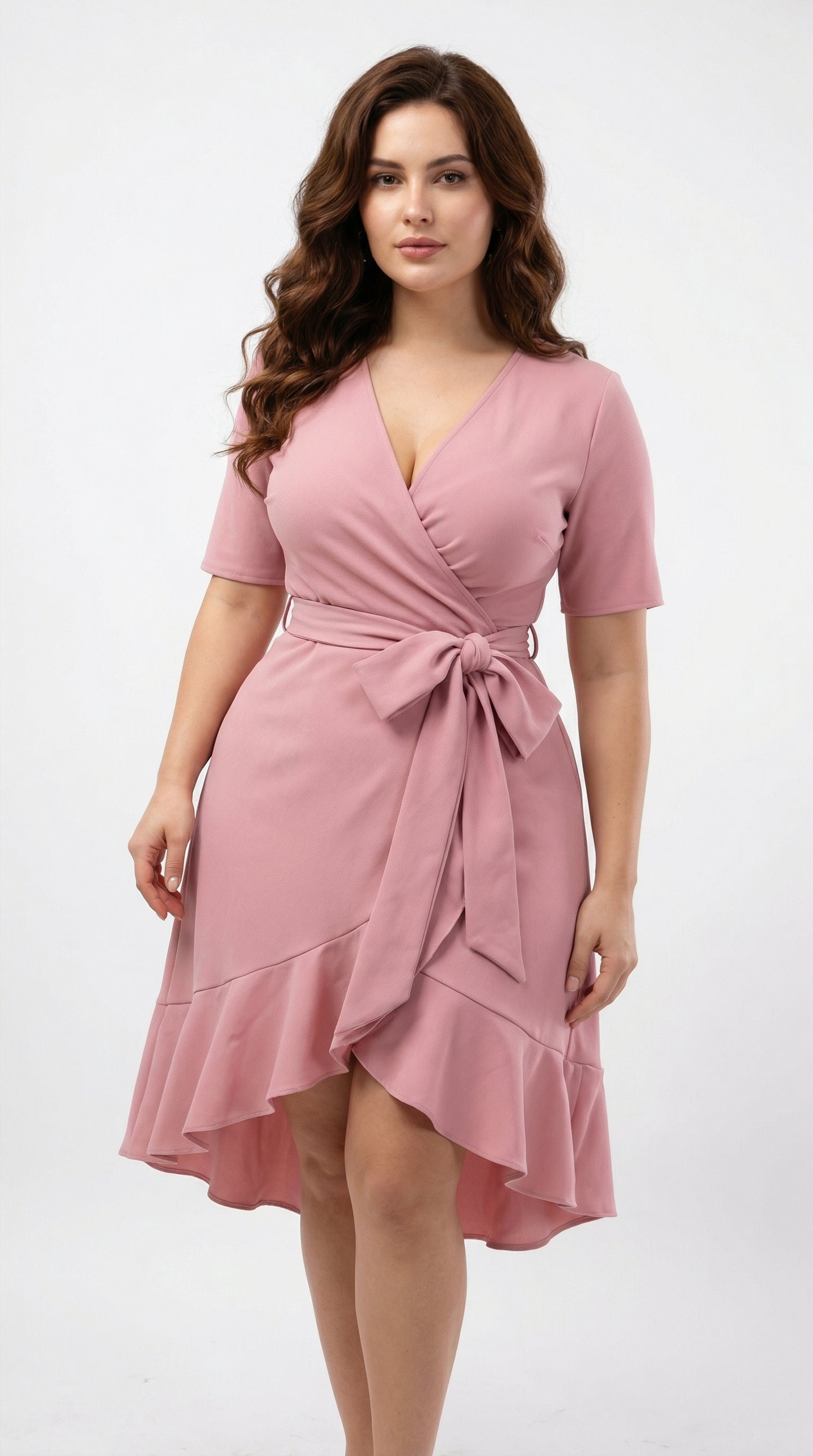 Vestido corto con mangas escote cruzado y cinturon - VICKY