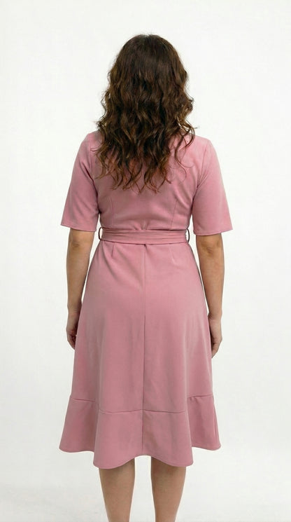 Vestido corto con mangas escote cruzado y cinturon - VICKY